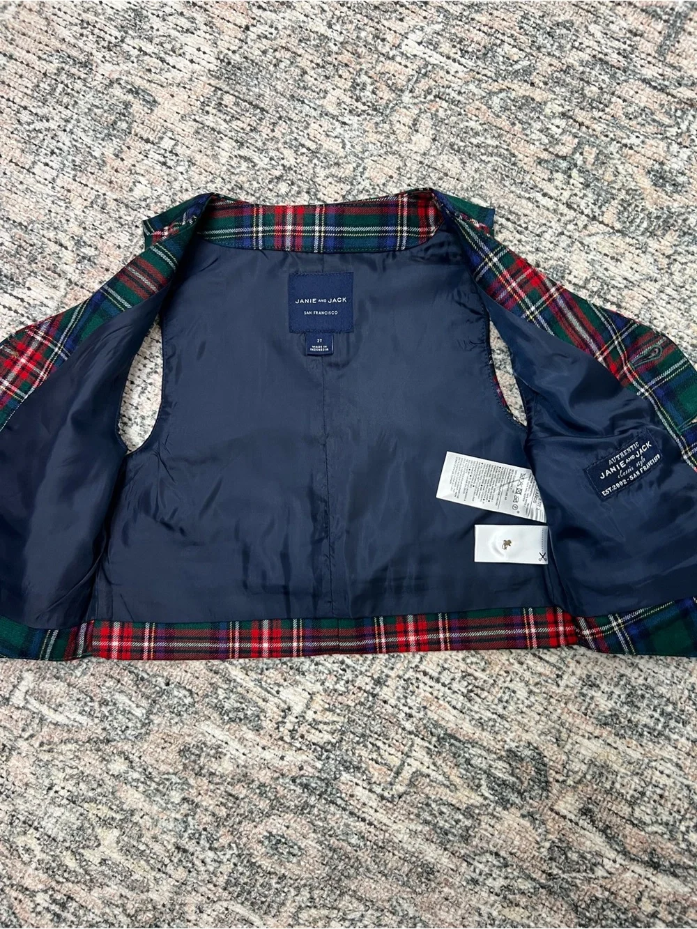 Janie & Jack Plaid 100% Wool Vest Boys 2T